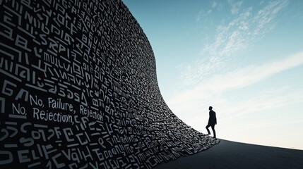 Wall Mural - climbing over barriers: a large abstract wall filled with words like 