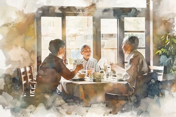 Poster - People gathered at a table, possibly discussing or working together