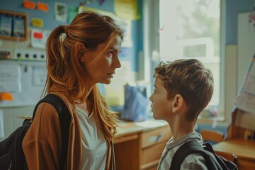 Poster - A young woman stands beside a boy in a traditional school setting, conveying a sense of learning and mentorship