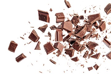 Poster - A pile of chocolate pieces on a clean white surface, great for food and dessert-themed projects