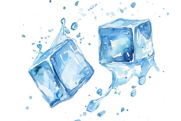 Poster - Two transparent ice cubes on a white surface