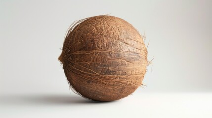 Poster - A single coconut sits on a white background