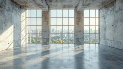 Wall Mural - Empty concrete room with city view