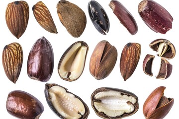 Poster - A selection of various nuts arranged neatly on a clean white surface, ideal for food or presentation purposes
