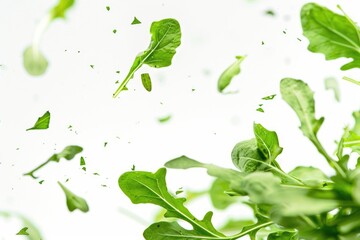 Poster - A bunch of green leaves floating through the air