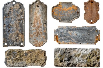 Poster - Rusty metal tags on a white background, great for industrial or vintage-themed designs