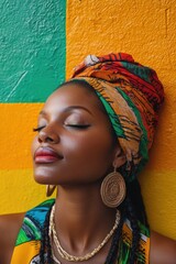 Woman with colorful headscarf and earrings