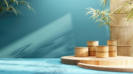 Sticker - Bamboo and podiums on blue backdrop