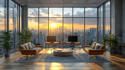 Poster - A modern office with a stunning city view.