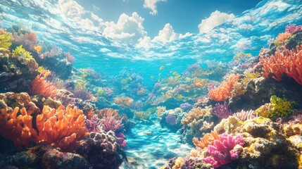 Wall Mural - A stunning coral reef at a tropical location with vibrant marine life and clear, lush waters.