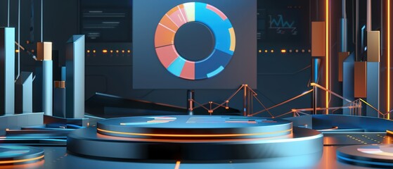 Poster - Futuristic data visualization design featuring graphs and pie charts in a high-tech environment for analytical insights.