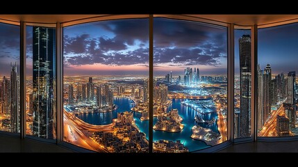 Poster - dubai panoramic view from top at night.generative ai