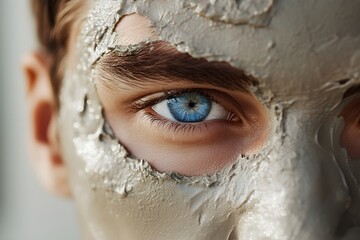 Man with mud mask. Skincare and spa treatment concept. Beauty and wellness. Natural cosmetic products. Close-up portrait