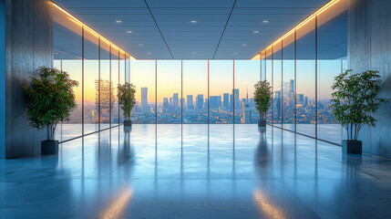 Wall Mural - Empty office space with city skyline view