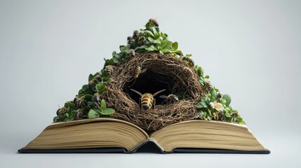 Wall Mural - create a pyramid-shaped book, where inside there is a bee nest,2d.
