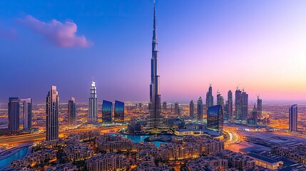 Poster - dubai panoramic view from top at night.generative ai
