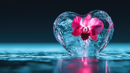 Wall Mural - melting ice of fear: an ice sculpture in the shape of a heart, frozen by fear and rejection, slowly 