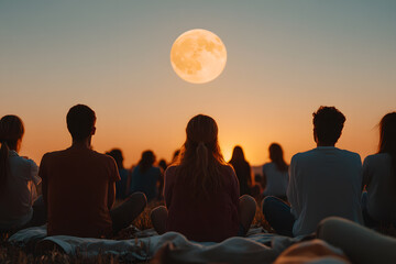 Wall Mural - people watching a lunar eclipse | stargazing and celestial phenomenon under the night sky