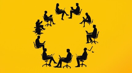 Poster - multiple silhouettes of the same person, each in a different working posture (e.g., typing, teaching
