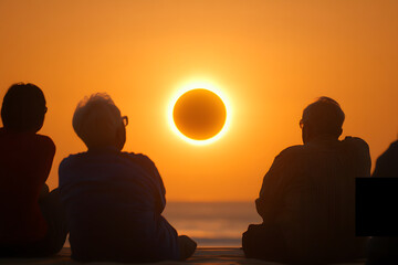 Wall Mural - people watching a lunar eclipse | stargazing and celestial phenomenon under the night sky
