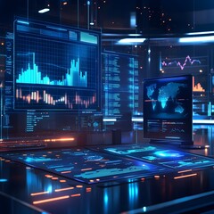 Poster - Futuristic Technology Interface with Data and World Map