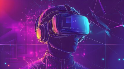 Poster - Futuristic Virtual Reality Headset User Neon Glow
