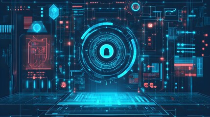 Poster - Futuristic Cyber Security Interface with Holographic Lock Icon