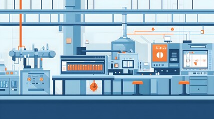 Poster - Industrial Factory Interior with Machinery and Equipment