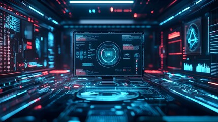 Poster - Futuristic Technology Interface with Digital Data and HUD Elements