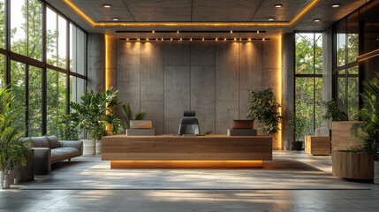 Sticker - Modern office with wood desk and concrete walls