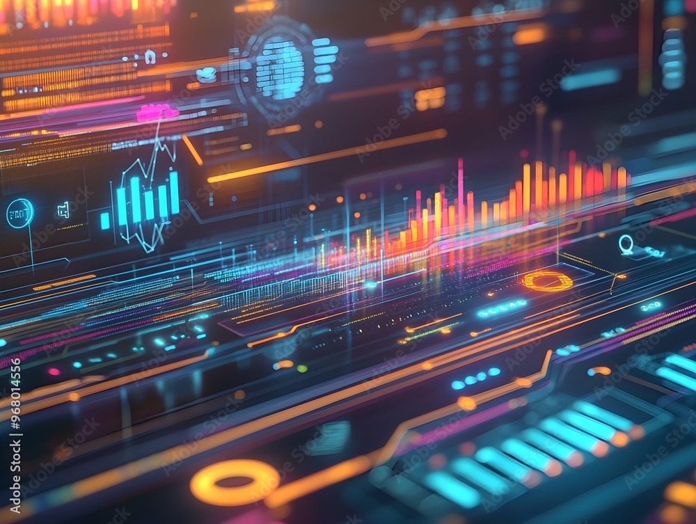 Abstract Digital Futuristic Technology Interface with Neon Lights and ...