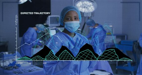 Poster - Animation of data processing and diagrams over diverse surgeons wearing face masks