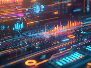 Poster - Abstract Digital Futuristic Technology Interface with Neon Lights and Data