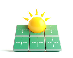 3D green energy logo, solar panels sun