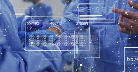 Poster - Animation of data processing and diagrams over diverse surgeons in operating room
