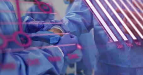 Poster - Animation of data processing and diagrams over diverse surgeons in operating room