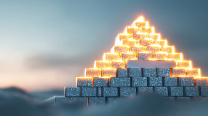 Strong Business Image: An abstract fortress made of glowing bricks labeled 