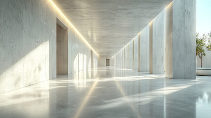 Poster - Minimalist hallway with concrete walls and a sleek design.