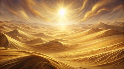 Poster - Golden desert dunes under a radiant sunlit sky.