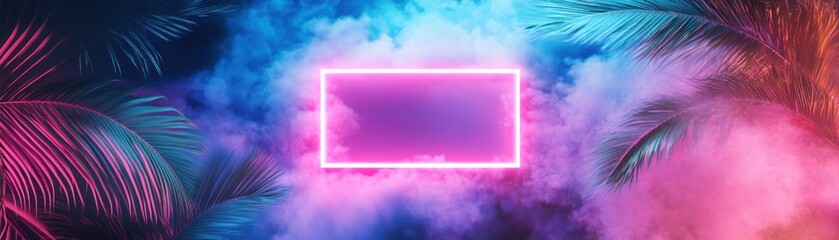 Wall Mural - Neon Pink Frame in a Foggy Tropical Setting