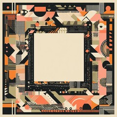 Leinwandbilder - A square frame made of black and white patterned shapes, with an empty space in the center for text