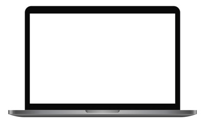 Fototapete - Apple MacBook Pro realistic laptop device blank screen mockup template. Modern computer notebook equipment on white background. UI Presentation showcase vector