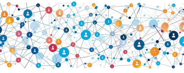 Wall Mural - Abstract illustration of interconnected dots and lines, representing a social network and digital connectivity. Free copy space for text.