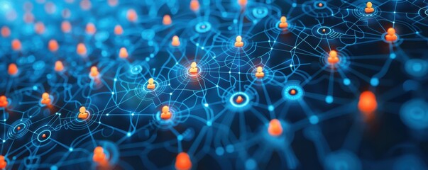Wall Mural - Abstract illustration of interconnected dots and lines, representing a social network and digital connectivity. Free copy space for text.