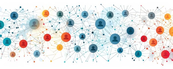 Wall Mural - Abstract illustration of interconnected dots and lines, representing a social network and digital connectivity. Free copy space for text.