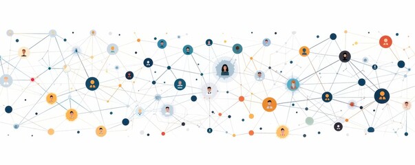 Wall Mural - Abstract illustration of interconnected dots and lines, representing a social network and digital connectivity. Free copy space for text.