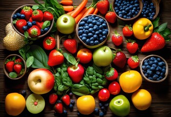 Wall Mural - colorful nutrient rich pet food ingredients displaying variety fresh proteins healthy diets, nutrition, fruits, vegetables, meat, fish, grains, legumes