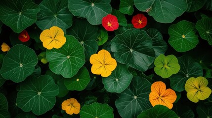 Wall Mural - Colorful Flowers and Green Leaves in a Garden