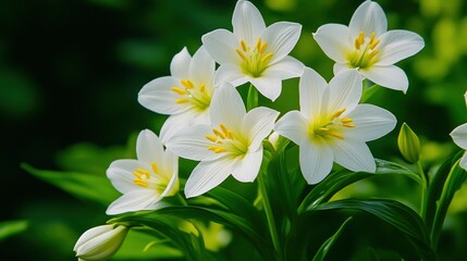 Poster - White Lilies in Bloom with Green Foliage