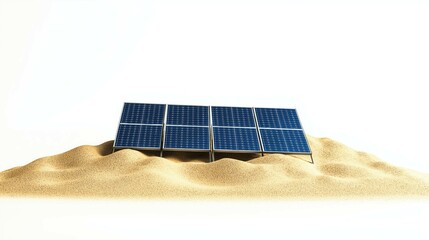 Solar panel 3d elements design professional advertising poster color background. Solar panel on the sand isolated stock photo on white background